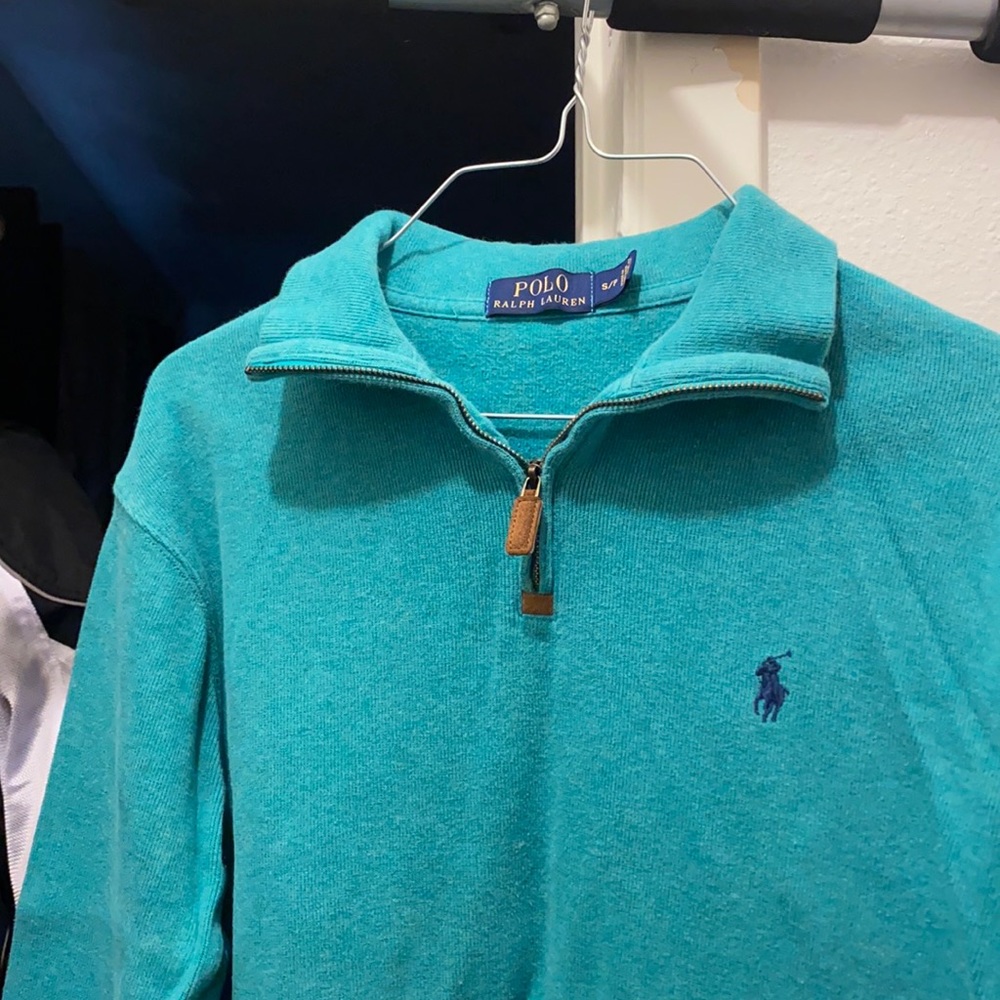 Polo sweater green/lite blue